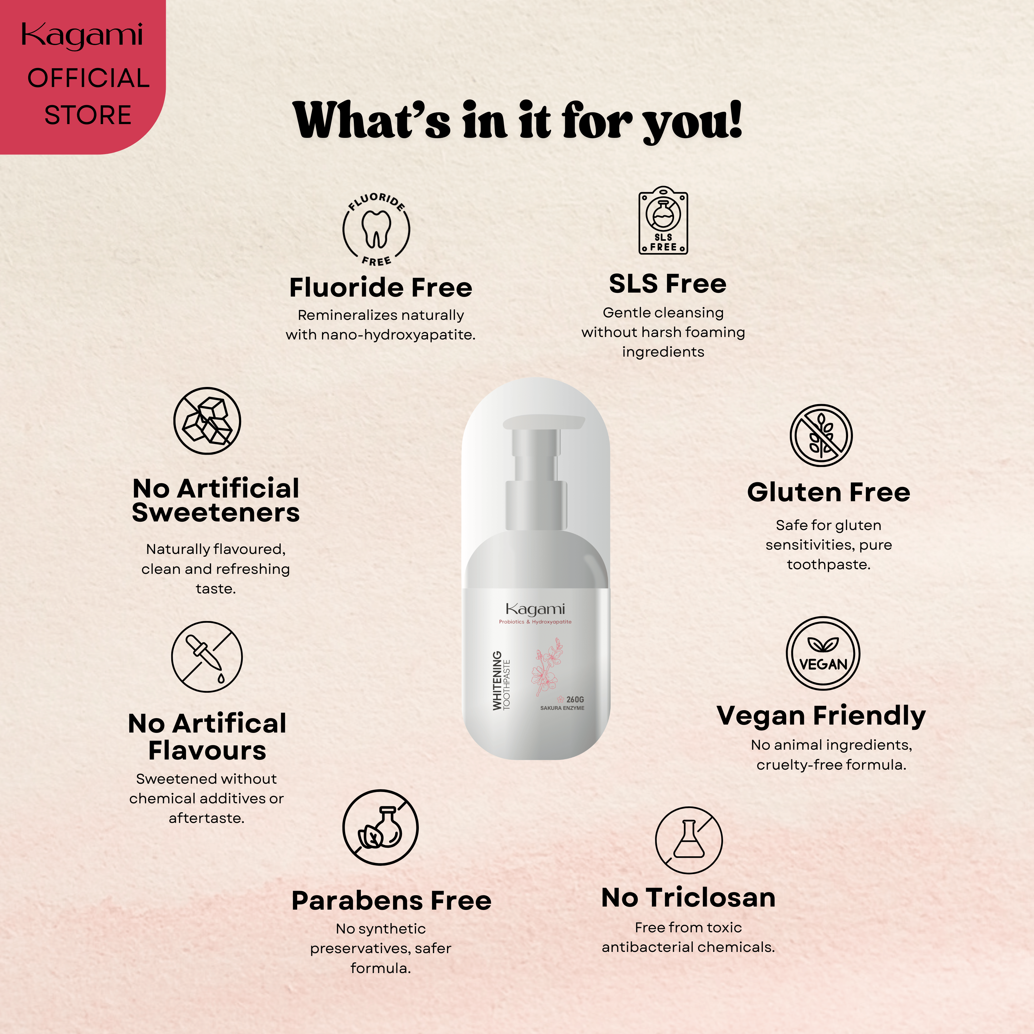Kagami Probiotic Whitening Sakura Toothpaste (Nano-Hydroxyapatite) Bottle 260g
